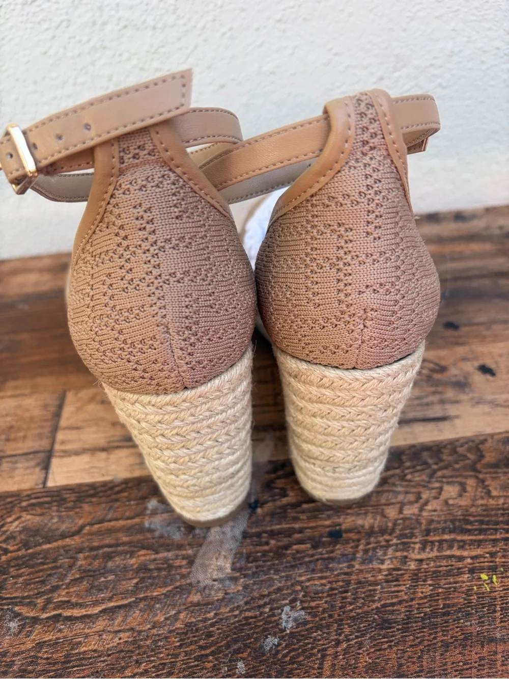 NWT and Box Womens Tan Espadrille Wedge Sandals with Ankle Strap
